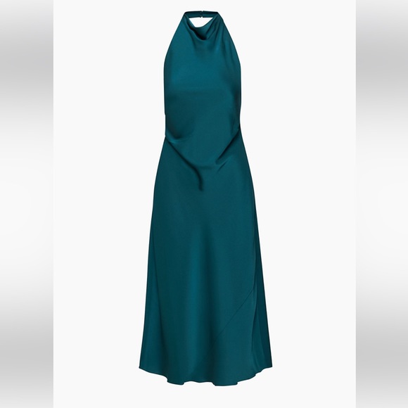 Aritzia satin halter dress in teal colour - Picture 5 of 6
